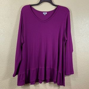 Avenue Top knit Blouse Soft Purple Long Sleeve 22/24 Stretchy V-Neck Pullover